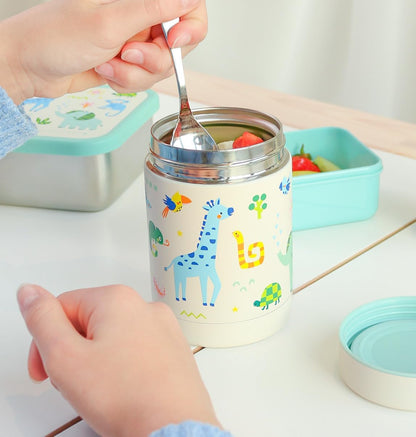 A Little Lovely Company - Insulated Food Jar - Stainless Steel Jungle - 8 X 12 X 8 Cm