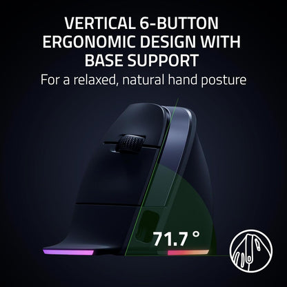 Razer Pro Click V2 Vertical - Ergonomic Vertical Wireless Mouse for Right-Handed Users - AI Support Prompt - 30K Optical Sensor - Windows & Mac (up to 6 Months Battery, Chroma RGB) Black