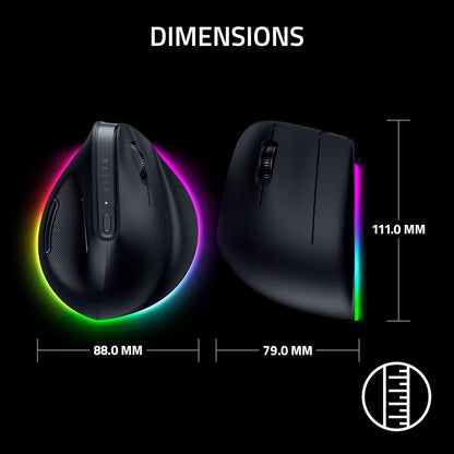 Razer Pro Click V2 Vertical - Ergonomic Vertical Wireless Mouse for Right-Handed Users - AI Support Prompt - 30K Optical Sensor - Windows & Mac (up to 6 Months Battery, Chroma RGB) Black