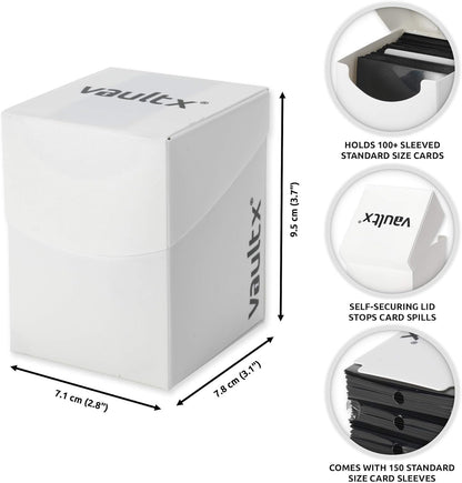 Vault X Large Standard Deck Box with 150 Black Sleeves, fits 100+ Sleeved Trading Cards (White)