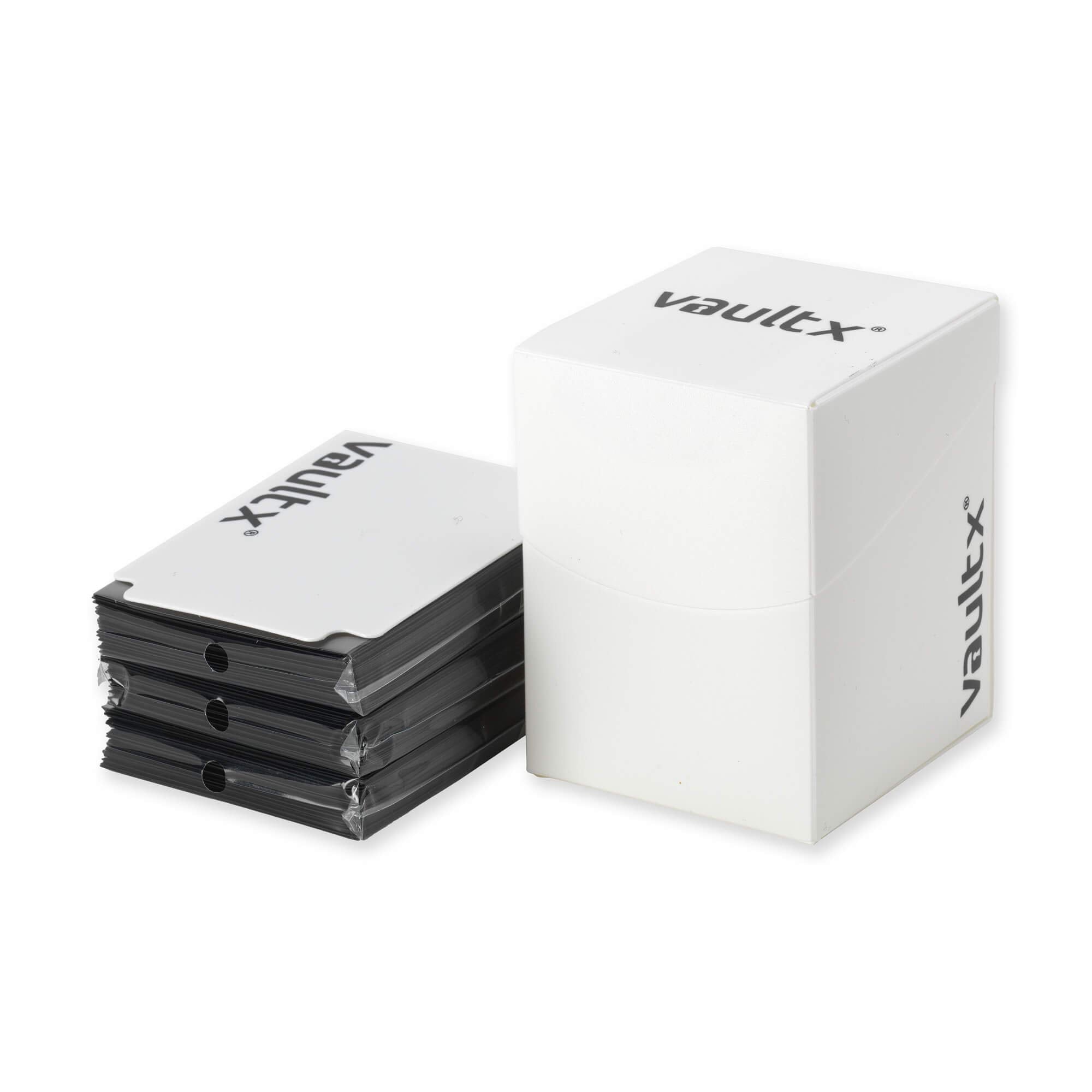 Vault X Large Standard Deck Box with 150 Black Sleeves, fits 100+ Sleeved Trading Cards (White)