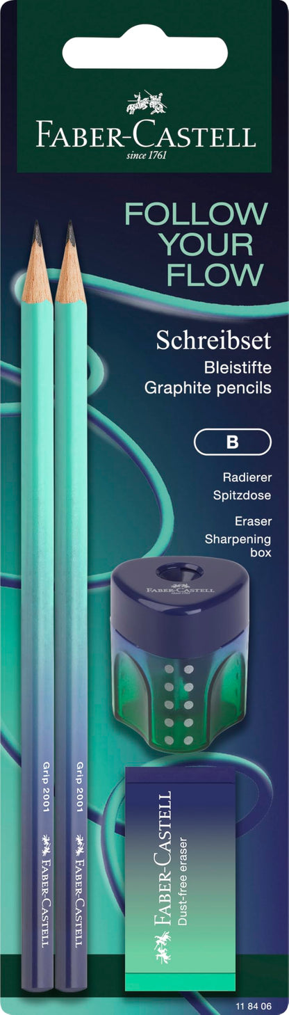 Faber-Castell Flow Buzzing Blue 118406 Writing Set with Pencils, Eraser and Sharpener