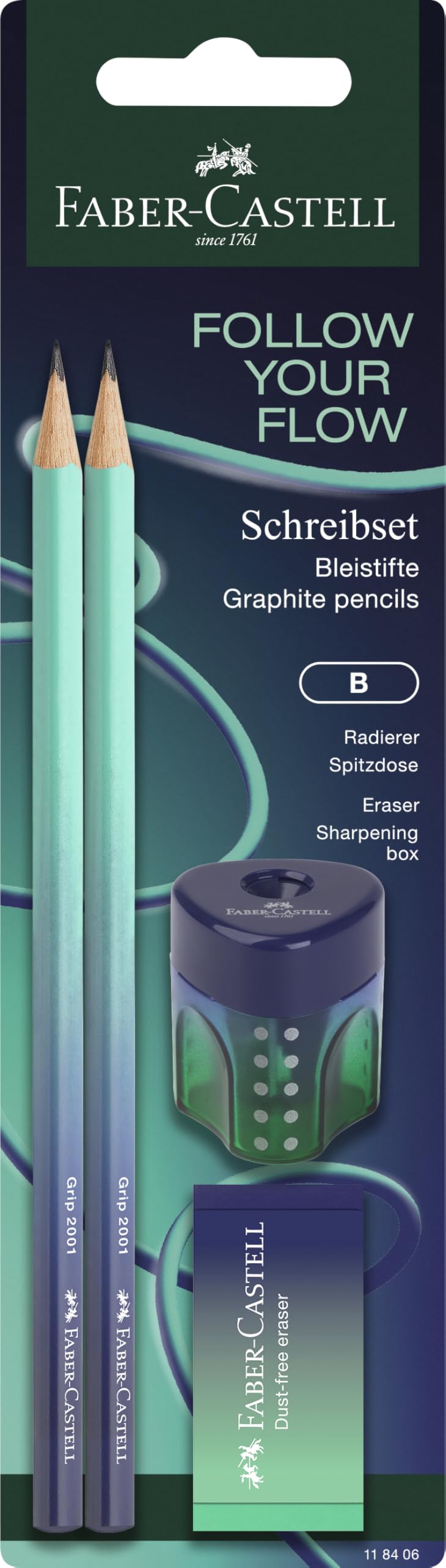 Faber-Castell Flow Buzzing Blue 118406 Writing Set with Pencils, Eraser and Sharpener
