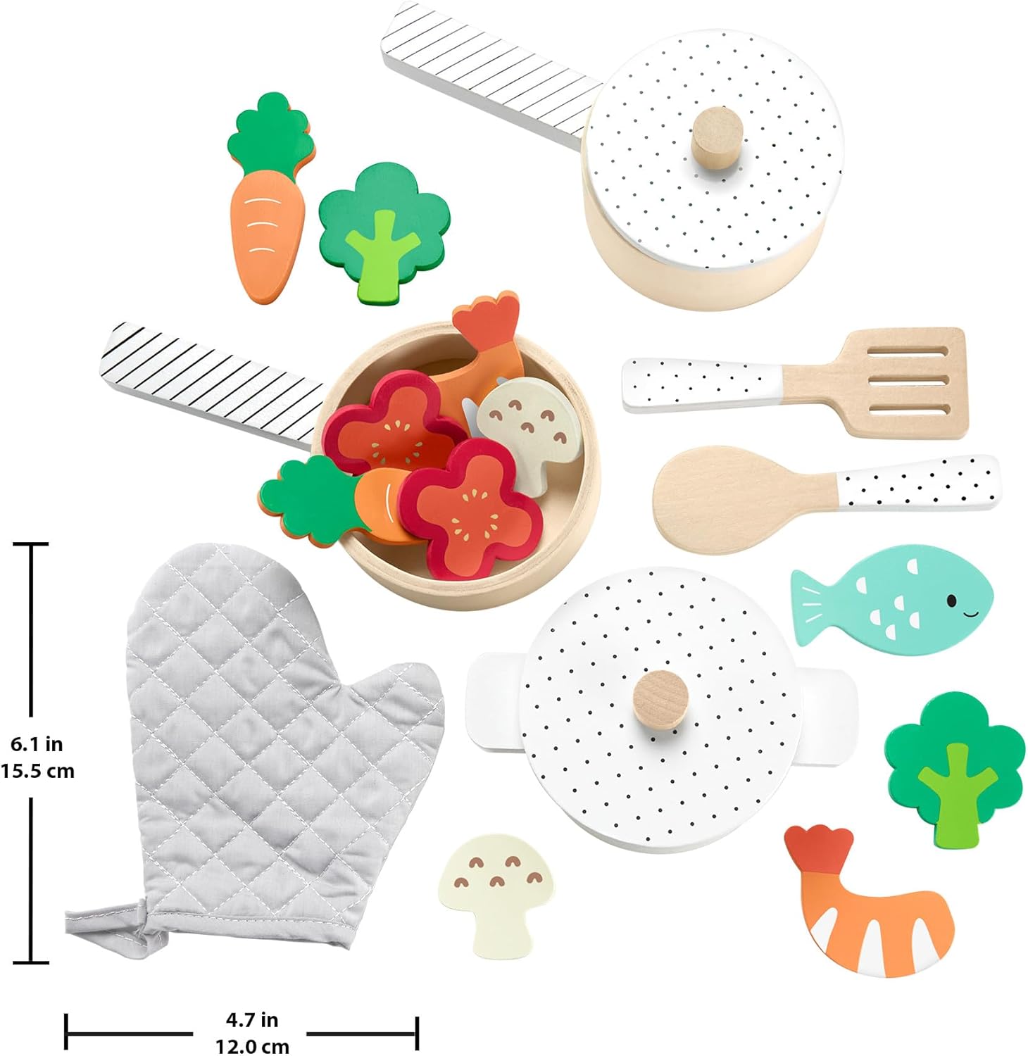 Fisher-Price - Set in legno Cuciniamo Insieme, playset a tema cucina con 19 pezzi in legno tra cui pentola, padelle, vivande e utensili vari da cucina, giocattolo per bambini, 3+ anni, HXT83