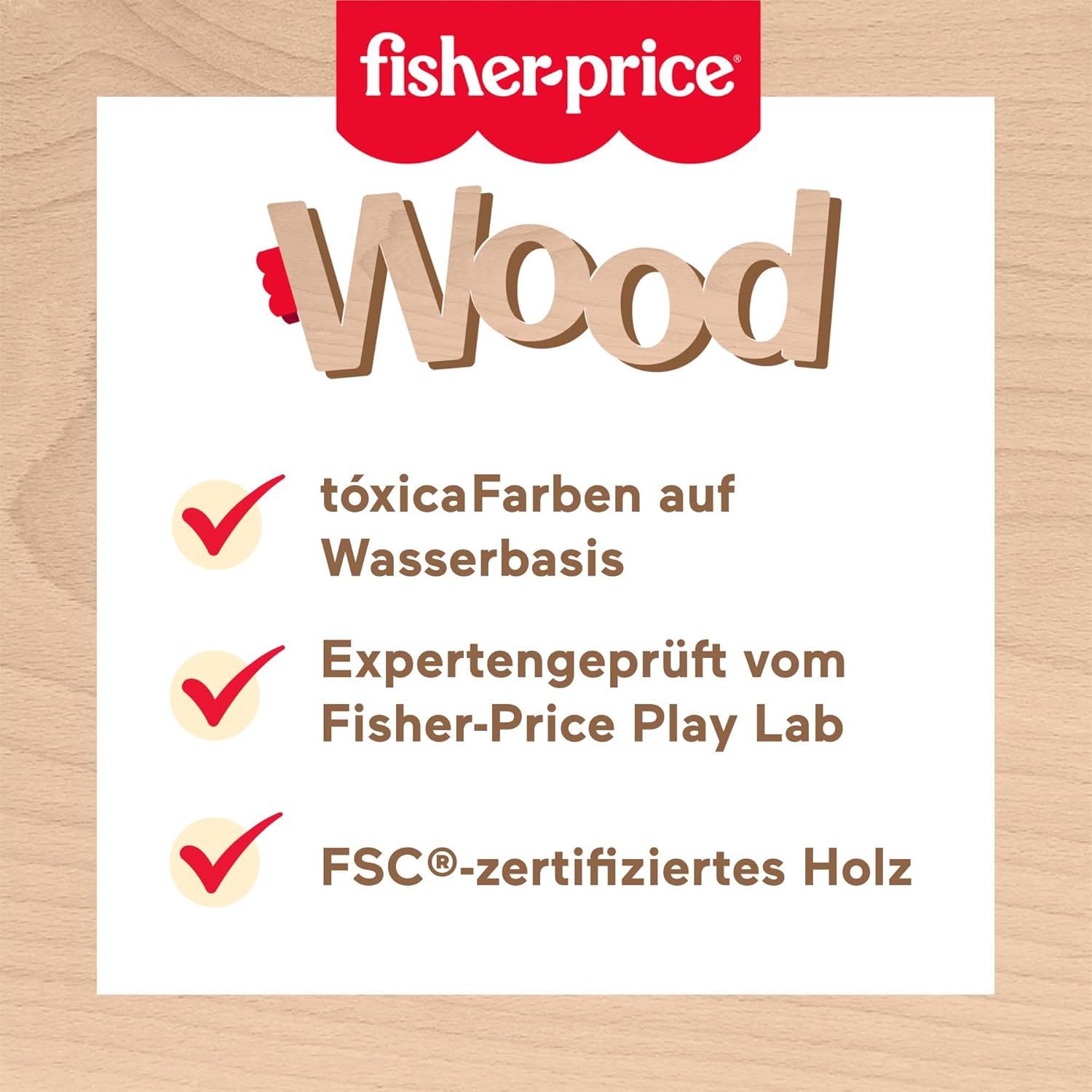 Fisher-Price Holz-Schiebetierchen Spielzeug für Babys, Set aus 2 Schiebetierchen mit Silikonrädern zum Spielen beim Krabbeln für Kleinkinder ab 6 Monaten, JFN19