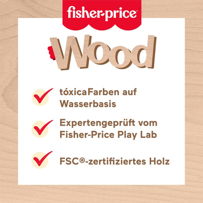 Fisher-Price Holz-Schiebetierchen Spielzeug für Babys, Set aus 2 Schiebetierchen mit Silikonrädern zum Spielen beim Krabbeln für Kleinkinder ab 6 Monaten, JFN19
