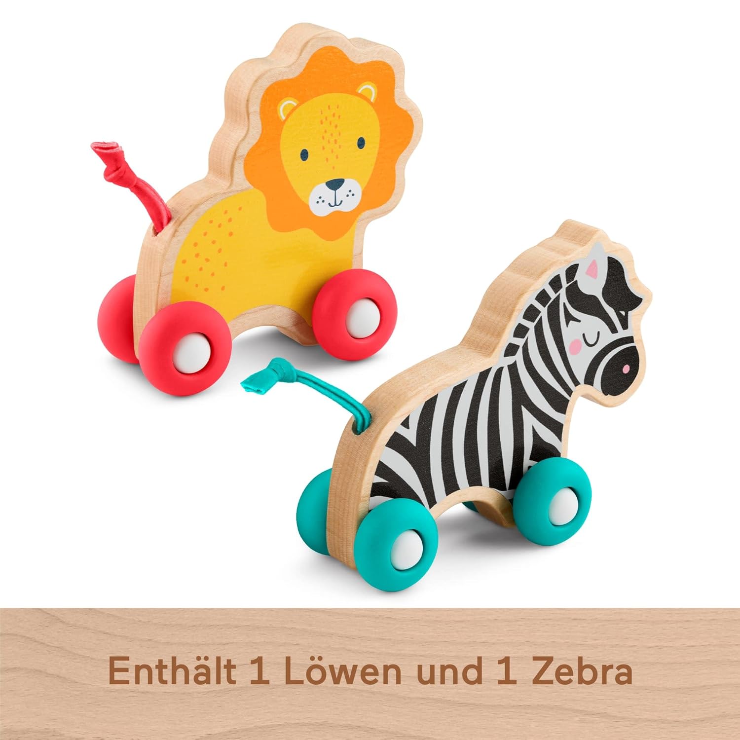 Fisher-Price Holz-Schiebetierchen Spielzeug für Babys, Set aus 2 Schiebetierchen mit Silikonrädern zum Spielen beim Krabbeln für Kleinkinder ab 6 Monaten, JFN19