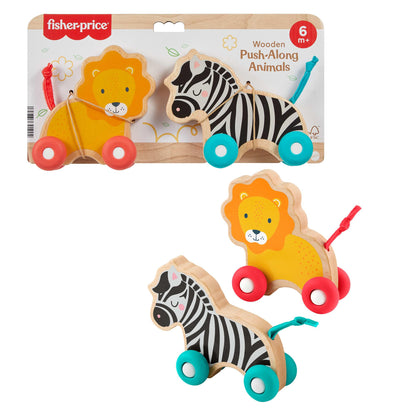 Fisher-Price Holz-Schiebetierchen Spielzeug für Babys, Set aus 2 Schiebetierchen mit Silikonrädern zum Spielen beim Krabbeln für Kleinkinder ab 6 Monaten, JFN19