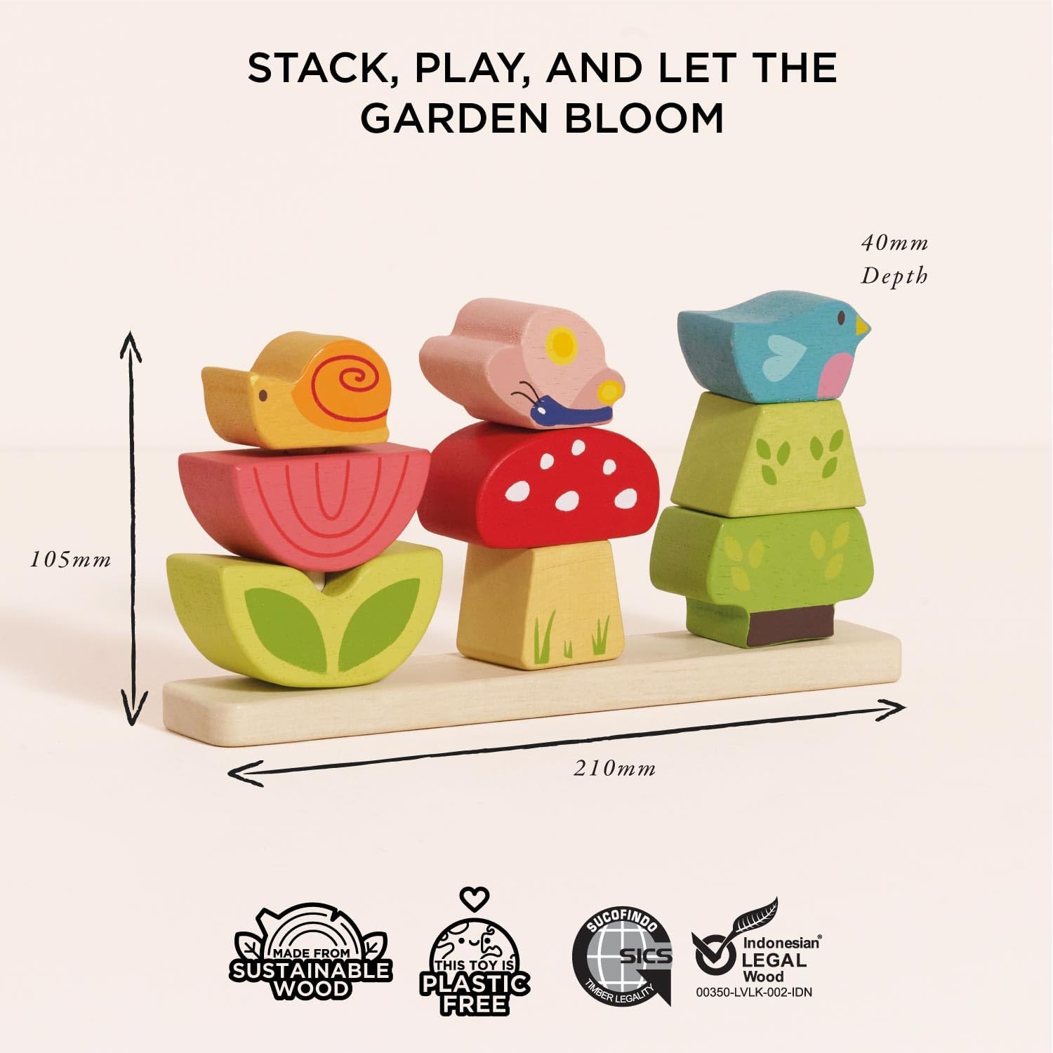 Le Toy Van – Pädagogische Petilou Bauklötze „Mein Stapelgarten“ aus Holz | Sensorisches Montessori-Lernspielzeug für Babys und Kleinkinder – Geeignet für Kinder ab 12 Monaten, PL009