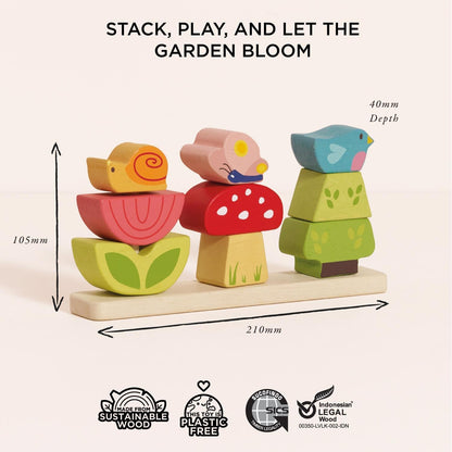 Le Toy Van – Pädagogische Petilou Bauklötze „Mein Stapelgarten“ aus Holz | Sensorisches Montessori-Lernspielzeug für Babys und Kleinkinder – Geeignet für Kinder ab 12 Monaten, PL009
