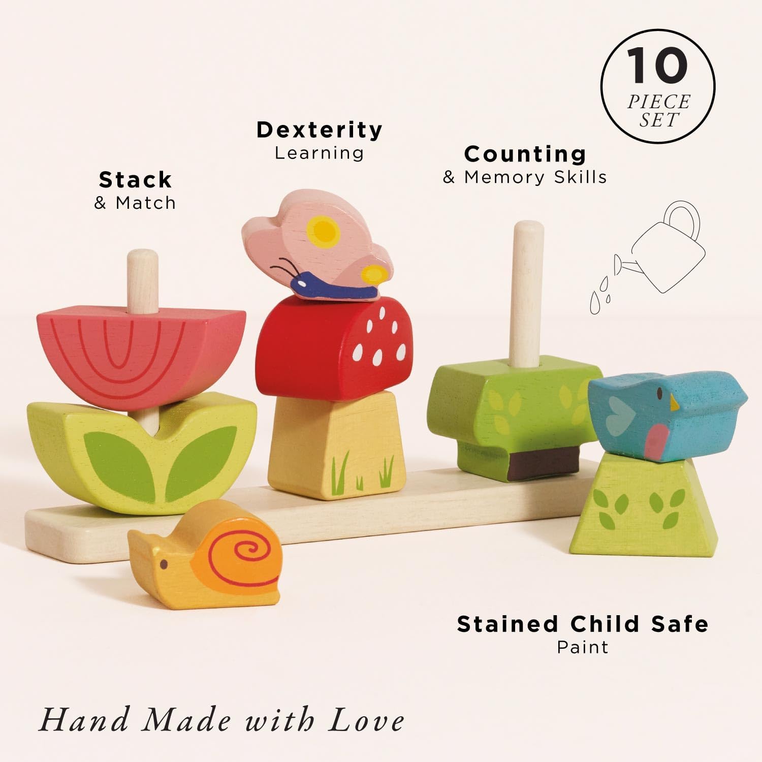 Le Toy Van – Pädagogische Petilou Bauklötze „Mein Stapelgarten“ aus Holz | Sensorisches Montessori-Lernspielzeug für Babys und Kleinkinder – Geeignet für Kinder ab 12 Monaten, PL009