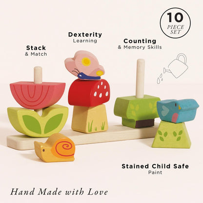Le Toy Van – Pädagogische Petilou Bauklötze „Mein Stapelgarten“ aus Holz | Sensorisches Montessori-Lernspielzeug für Babys und Kleinkinder – Geeignet für Kinder ab 12 Monaten, PL009