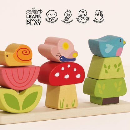Le Toy Van – Pädagogische Petilou Bauklötze „Mein Stapelgarten“ aus Holz | Sensorisches Montessori-Lernspielzeug für Babys und Kleinkinder – Geeignet für Kinder ab 12 Monaten, PL009