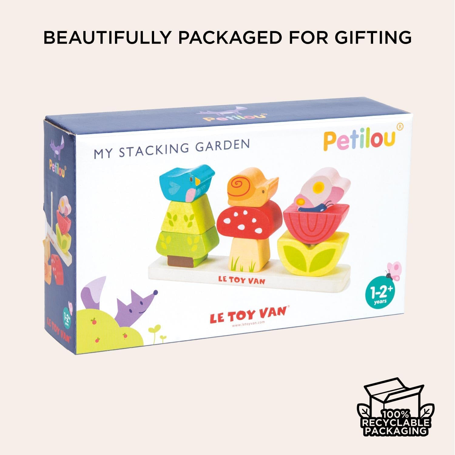 Le Toy Van – Pädagogische Petilou Bauklötze „Mein Stapelgarten“ aus Holz | Sensorisches Montessori-Lernspielzeug für Babys und Kleinkinder – Geeignet für Kinder ab 12 Monaten, PL009