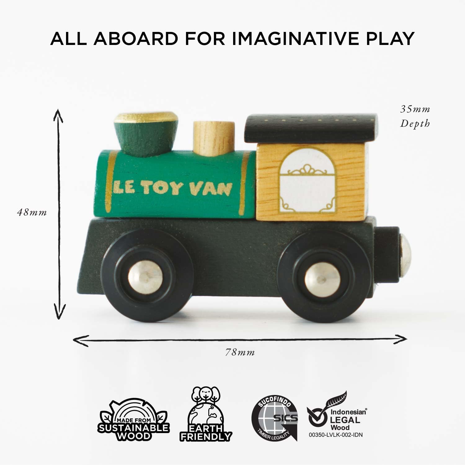 Le Toy Van - TV711 - Holzeisenbahn für Kinder ab 3 Jahren. Great Green, Montessori-Spiel mit 5 abnehmbaren Magnetwagen, hergestellt aus ökologischem FSC-zertifiziertem Holz