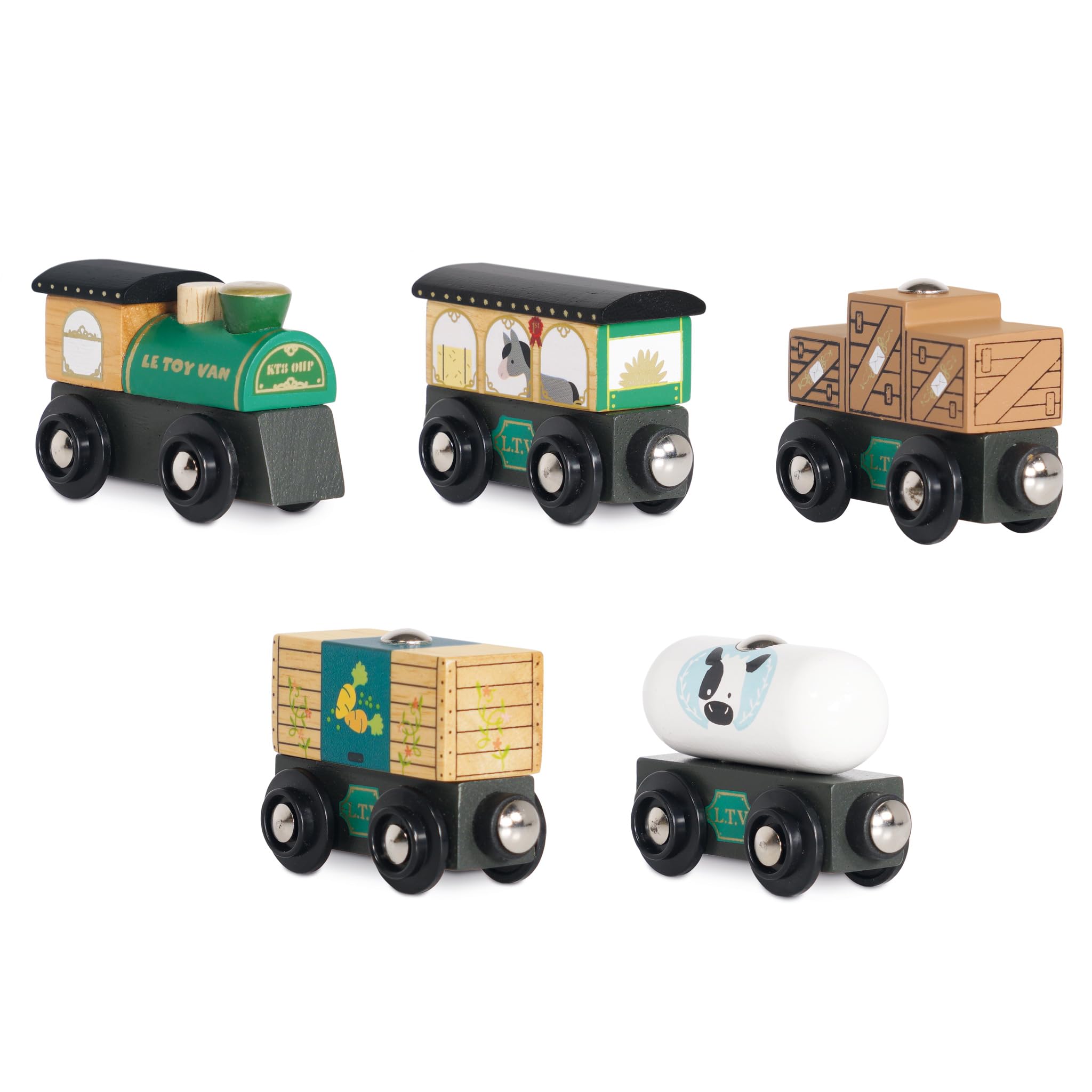 Le Toy Van - TV711 - Holzeisenbahn für Kinder ab 3 Jahren. Great Green, Montessori-Spiel mit 5 abnehmbaren Magnetwagen, hergestellt aus ökologischem FSC-zertifiziertem Holz
