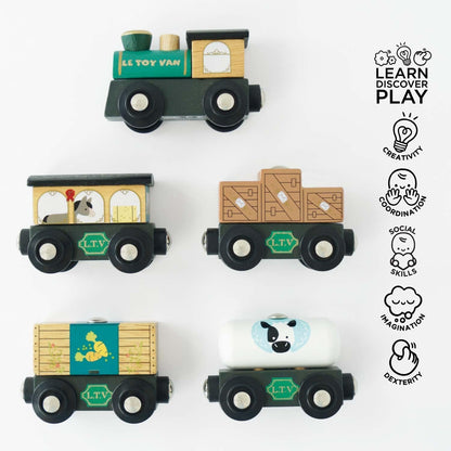 Le Toy Van - TV711 - Holzeisenbahn für Kinder ab 3 Jahren. Great Green, Montessori-Spiel mit 5 abnehmbaren Magnetwagen, hergestellt aus ökologischem FSC-zertifiziertem Holz