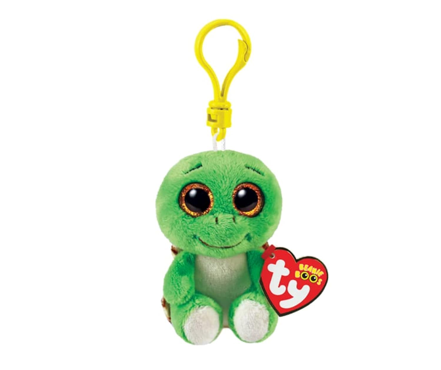 Ty Toys Beanie Boos Clips-Tortoise-Turbo-Green and Brown-with Golden Eyes Glitter-The Plush with Big Eyes Sparkling-12 Cm-35250, Multicoloured, T35250
