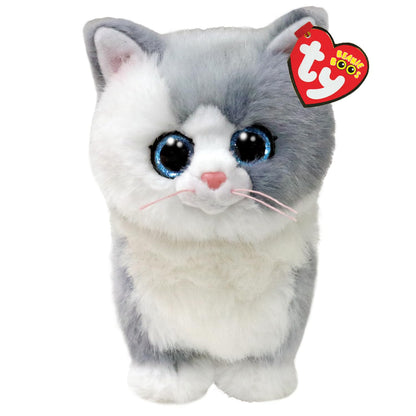 TY Furley Grey White Cat Beanie Boo 14cm Soft Plush Toy for Kids – Collectible Cat Plushie Teddy – Cute Stuffed Animal Plush Toy for Girls and Boys