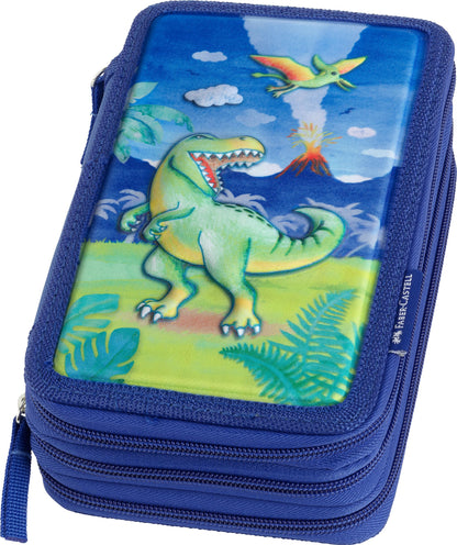 Faber-Castell - Triple Decker Empty Pencil Case with 3 Compartments with Lots of Storage Space and Wallet, for School and Everyday Use, Blue, 20x13x7 cm