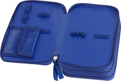 Faber-Castell - Triple Decker Empty Pencil Case with 3 Compartments with Lots of Storage Space and Wallet, for School and Everyday Use, Blue, 20x13x7 cm