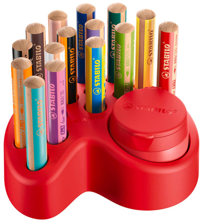 STABILO - Premium-Deskset - woody 3 in 1-15 Stuks - 10x woody 3 in 1, 2x woody 3 in 1 Pastel, 3x woody 3 in 1 duo, 1x Containerpuntenslijper, 1x Deskset