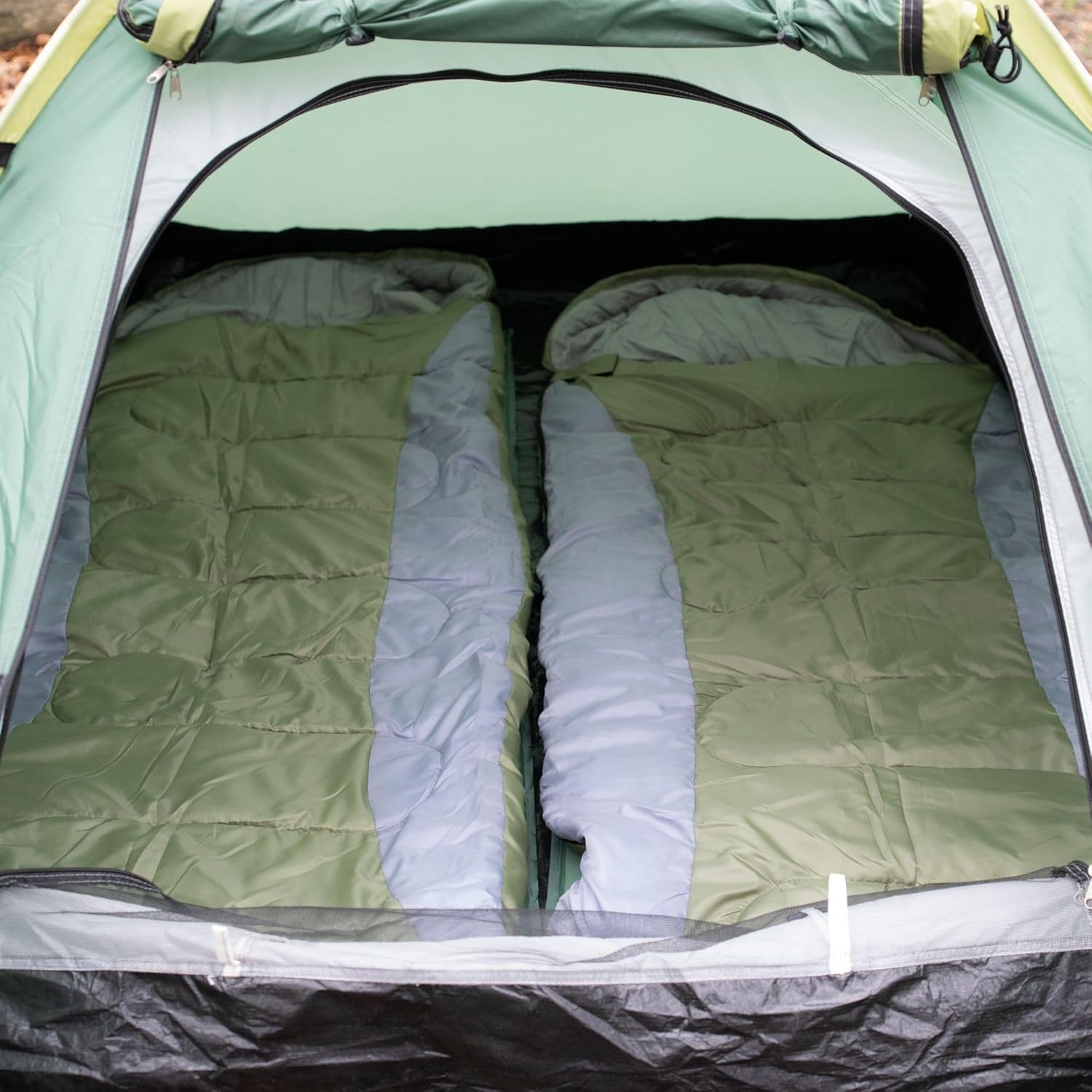 Ember Sleeping Bag, Green Lightweight Camping Sleep Sack with Hood, 210T Polyester Shell, Hollow Cotton Insulation, 5°C to 15°C Comfort