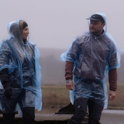 FlashCover Disposable Poncho, Waterproof PE Rain Cape, One Size 124 x 103 cm, Lightweight Festival, Camping, Hiking and Emergency Cover, Blue