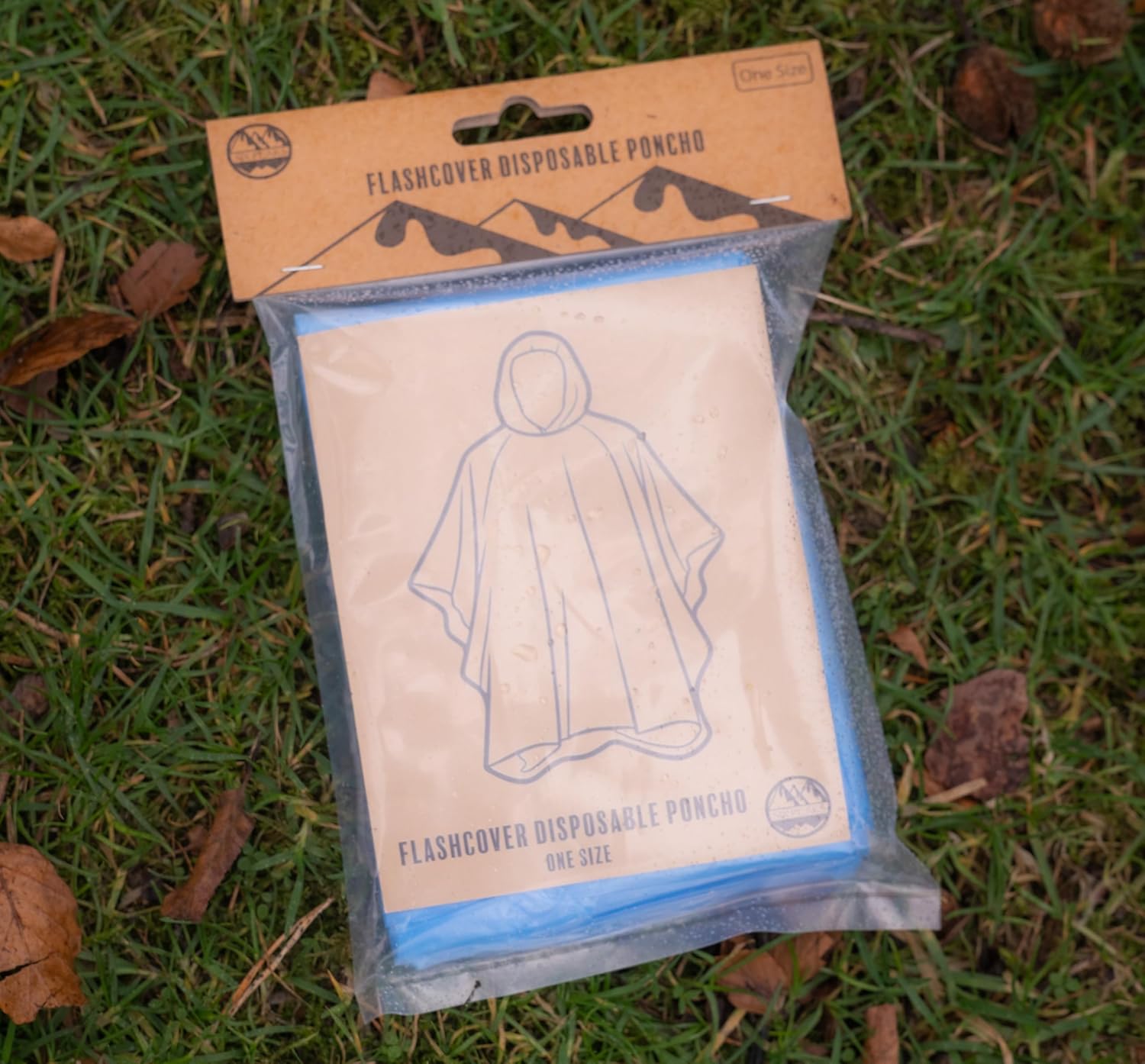 FlashCover Disposable Poncho, Waterproof PE Rain Cape, One Size 124 x 103 cm, Lightweight Festival, Camping, Hiking and Emergency Cover, Blue