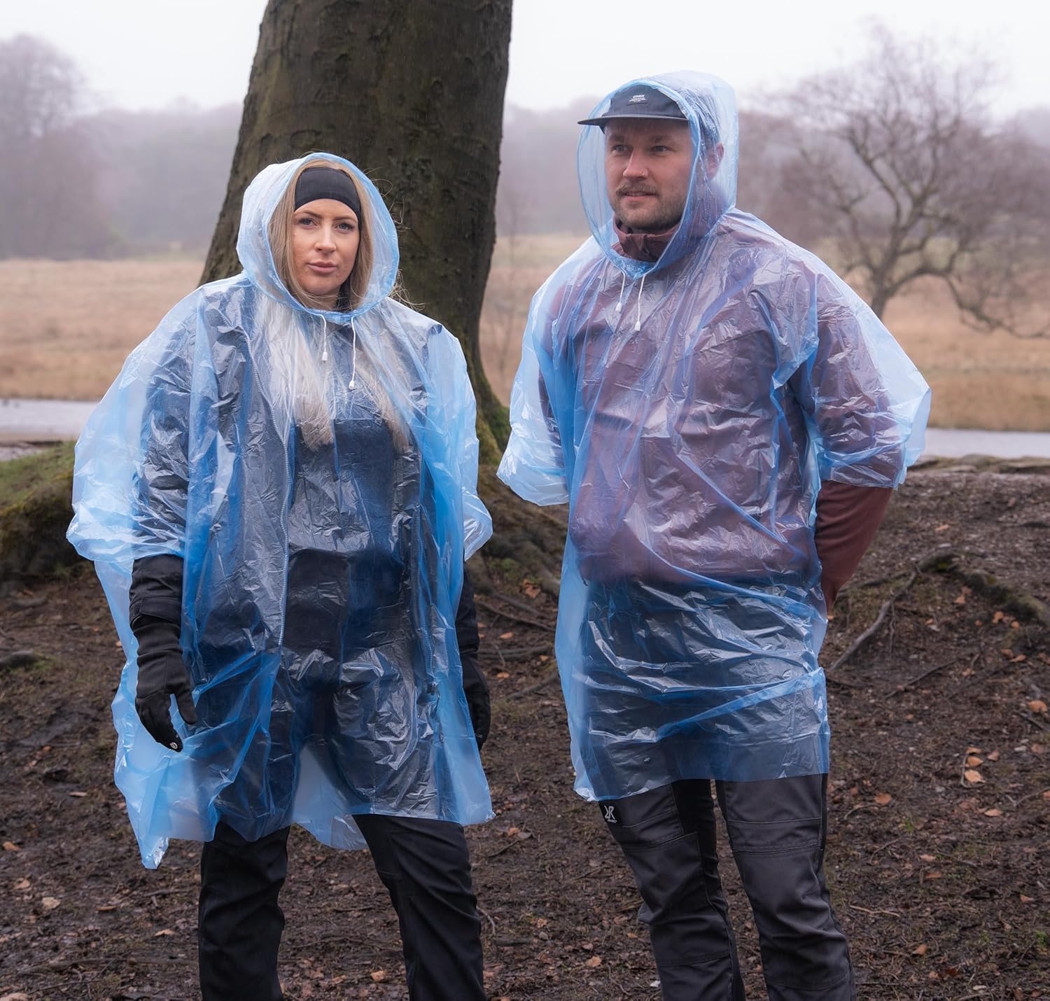 FlashCover Disposable Poncho, Waterproof PE Rain Cape, One Size 124 x 103 cm, Lightweight Festival, Camping, Hiking and Emergency Cover, Blue