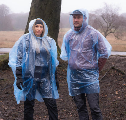 FlashCover Disposable Poncho, Waterproof PE Rain Cape, One Size 124 x 103 cm, Lightweight Festival, Camping, Hiking and Emergency Cover, Blue
