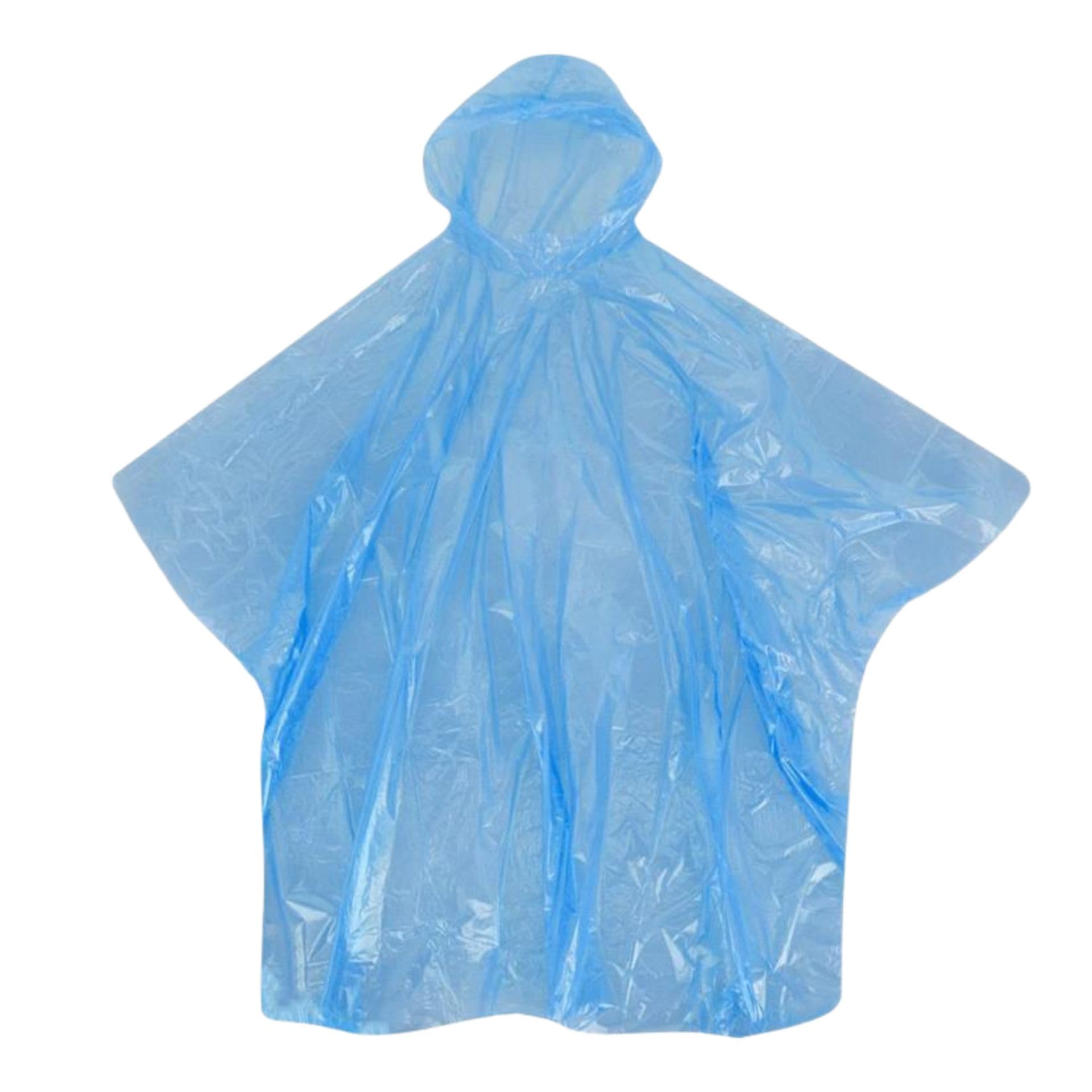FlashCover Disposable Poncho, Waterproof PE Rain Cape, One Size 124 x 103 cm, Lightweight Festival, Camping, Hiking and Emergency Cover, Blue