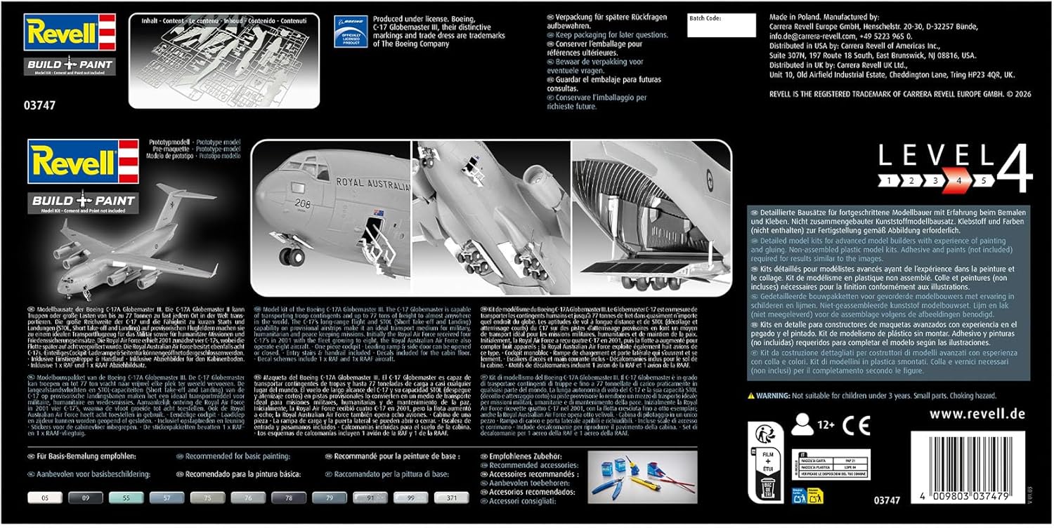 Revell 03747 Boeing C-17A Globemaster III 1:144 Scale - Unbuilt/Unpainted Plastic Model Kit