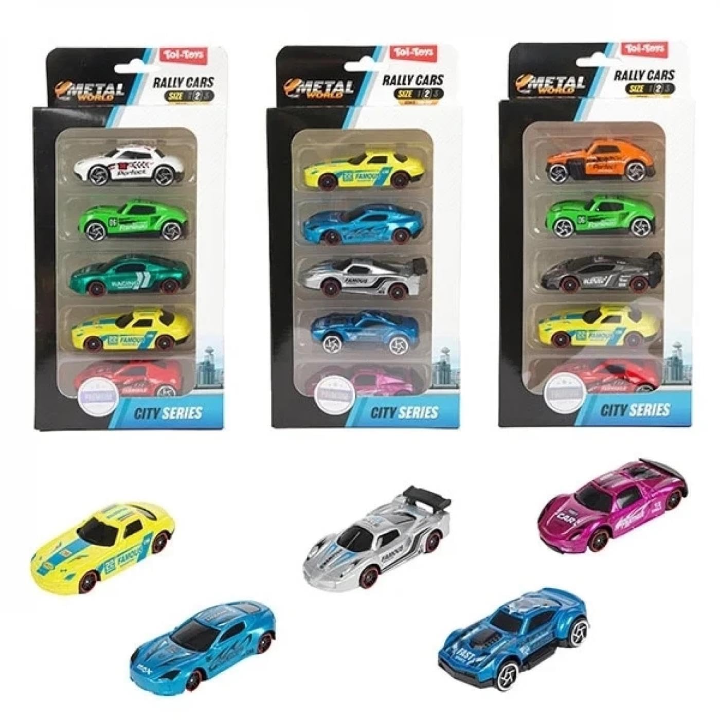 Toi-Toys metalen speelgoedauto's set - 5 rally auto's voor kinderen