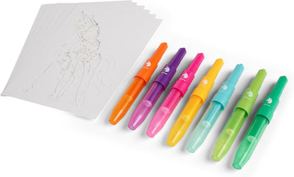 Unicorn Academy Spraypenset, airbrush-schilderset met 7 poppenstiften en 6 sjablonen, toverstiften voor kinderen, creatieve knutselset met spuitstiften, officieel Netflix-fanartikel cadeau