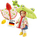 Heless 6721 poppenregenset kikker Carlo met paraplu, regencape en laarsjes, voor poppen van 28-35 cm
