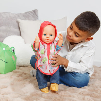 Heless 672 poppenregenset kikker Carlo met paraplu, regencape en laarsjes, voor poppen van 35-45 cm