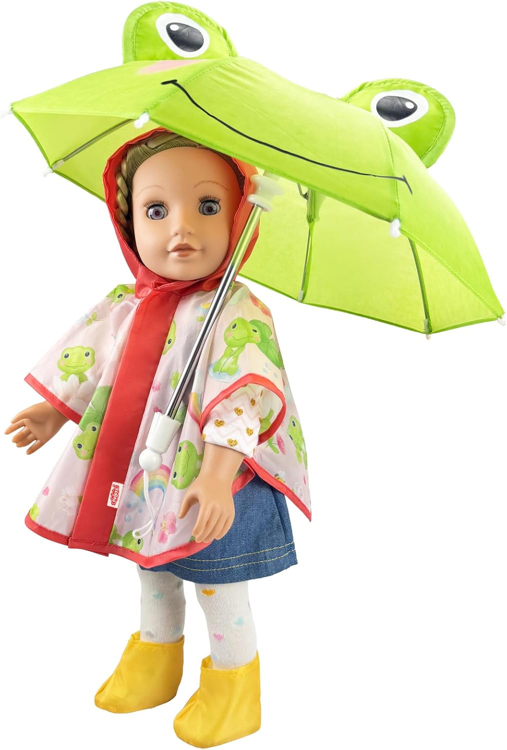 Heless 672 poppenregenset kikker Carlo met paraplu, regencape en laarsjes, voor poppen van 35-45 cm