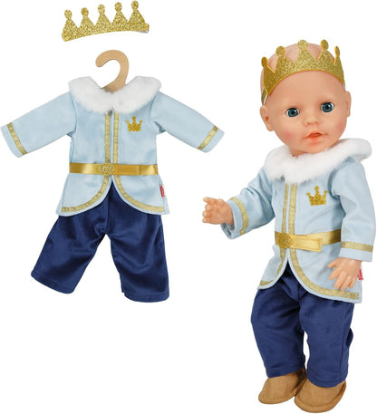 Heless 2685 - Poppenjurk "Prins Luka" in blauw en goud, met kroon en pluche kraag, voor poppenmaat 35-45 cm