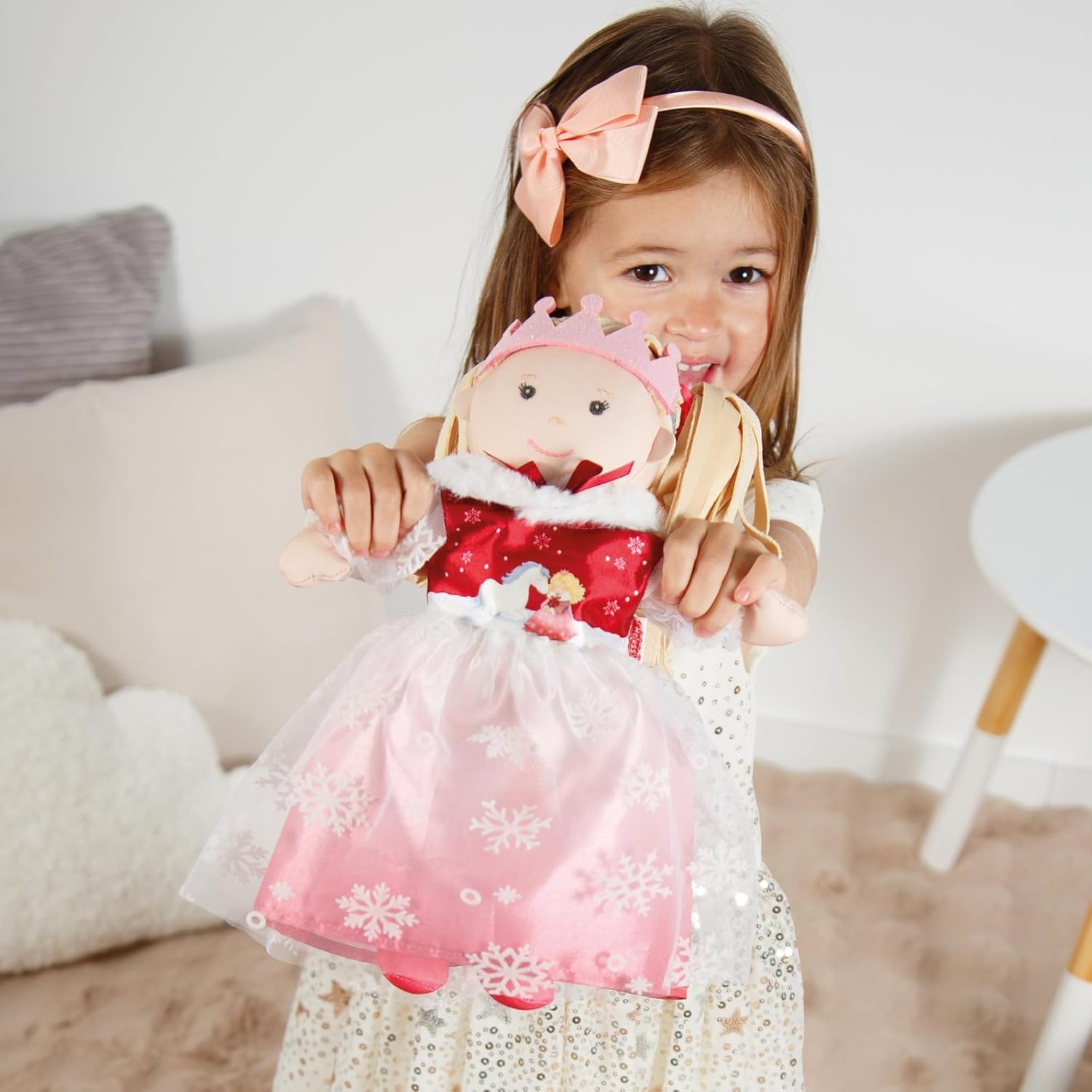 Heless 2680 - Poppenjurk "Winterprinses Lumi" in wit en roze, met kroon en pluche cape, voor poppenmaat 35-45 cm