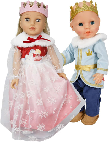 Heless 2680 - Poppenjurk "Winterprinses Lumi" in wit en roze, met kroon en pluche cape, voor poppenmaat 35-45 cm