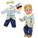 Heless 1685 - Poppenjurk "Prins Luka" in blauw en goud, met kroon en pluche kraag, voor poppenmaat 28-35 cm