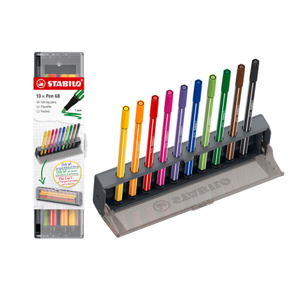 STABILO - Premium Viltstift - Pen 68 - Click Set - Bureauset met 10 kleuren