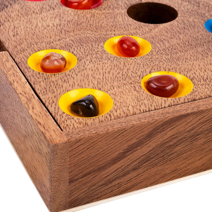 Engelhart-350443 – Edelstenen Spel/Varkensspel – Strategisch Competitief Bordspel – Luxe Noot Houten Kist 18,3 × 18,3 × 4 cm – 60 Halfedelstenen + Dobbelstenen & Zak – Familie Spel