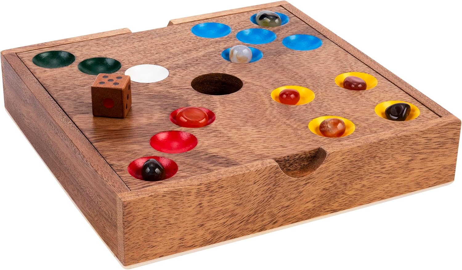 Engelhart-350443 – Edelstenen Spel/Varkensspel – Strategisch Competitief Bordspel – Luxe Noot Houten Kist 18,3 × 18,3 × 4 cm – 60 Halfedelstenen + Dobbelstenen & Zak – Familie Spel