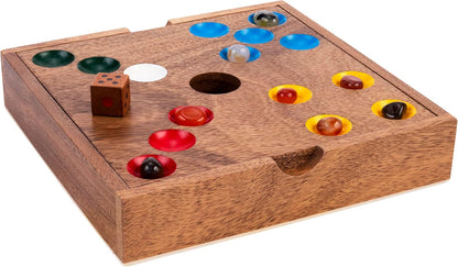 Engelhart-350443 – Edelstenen Spel/Varkensspel – Strategisch Competitief Bordspel – Luxe Noot Houten Kist 18,3 × 18,3 × 4 cm – 60 Halfedelstenen + Dobbelstenen & Zak – Familie Spel