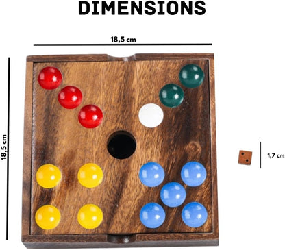 Engelhart-350443 – Edelstenen Spel/Varkensspel – Strategisch Competitief Bordspel – Luxe Noot Houten Kist 18,3 × 18,3 × 4 cm – 60 Halfedelstenen + Dobbelstenen & Zak – Familie Spel