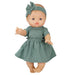 Heless 54022 - Meisjes babypop met mousseline jurk in saliegroen en bijpassende haarband, 100 procent biologisch katoen, poppenmaat 34 cm