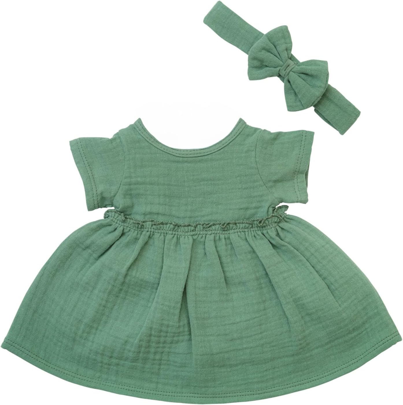 Heless 54022 - Meisjes babypop met mousseline jurk in saliegroen en bijpassende haarband, 100 procent biologisch katoen, poppenmaat 34 cm