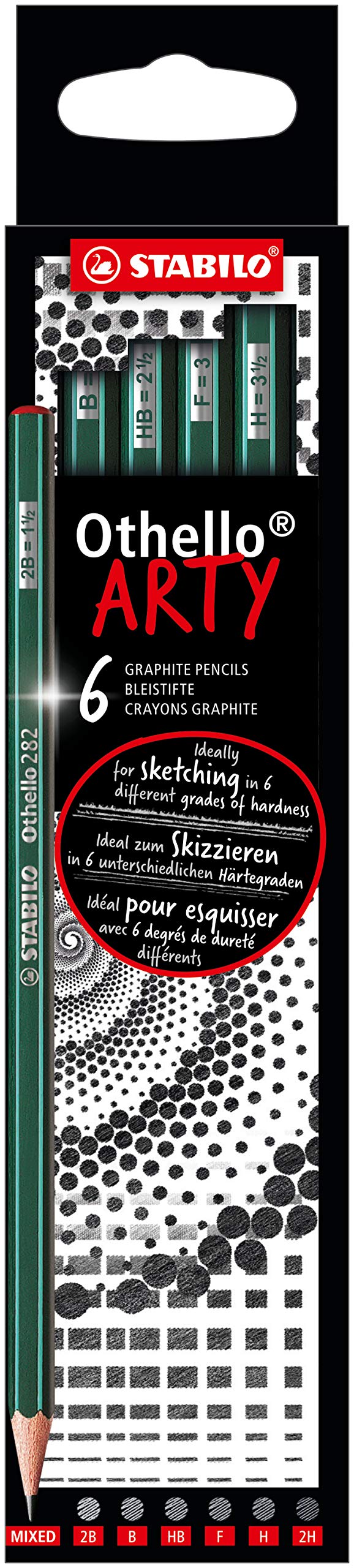 STABILO - Grafietpotlood - Othello - ARTY - Hardheid gemixt: 2B, B, HB, F, H, 2H - Etui met 6 Verschillende Potloden